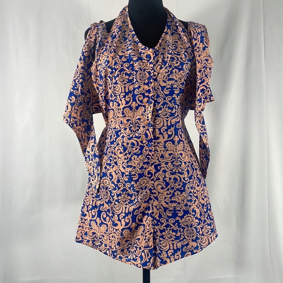 Francesca’s Blue, Peach,Romper, short set onsie,halter, button up, size small - Picture 3 of 16